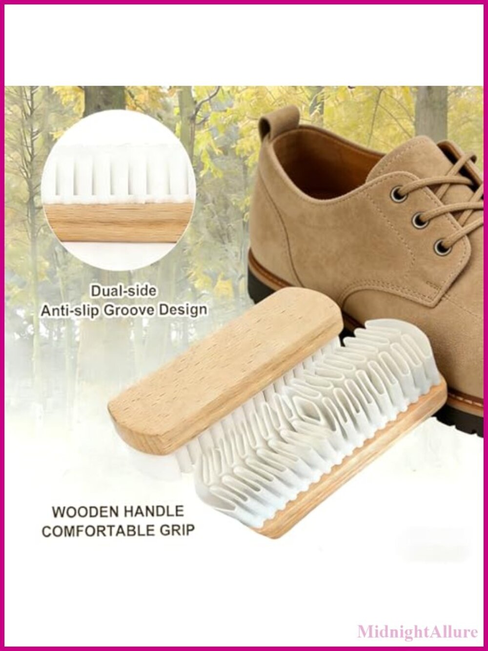 Suede & Nubuck Shoe Brush Cleaner Kit, 3-Piece Wood Handle - Picture 2 of 6